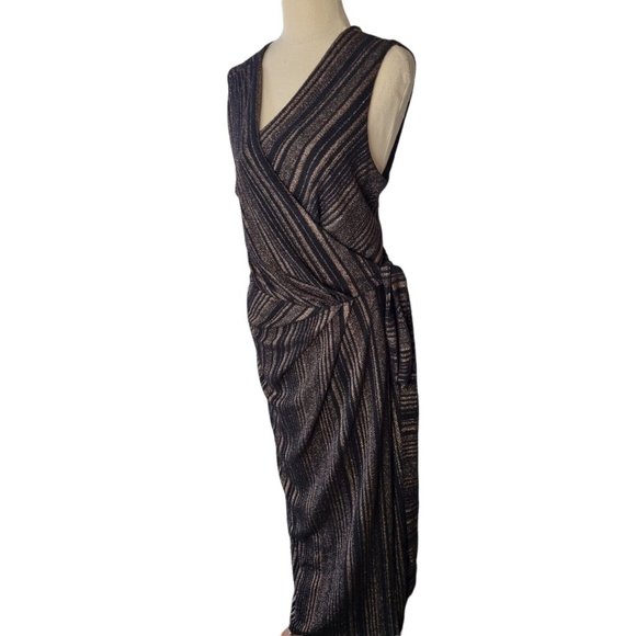 City Chic Plus Size Medium (18) Maxi Wrap Dress Evening V Neck Black and Gold - Picture 3 of 11